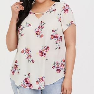 Torrid Floral Print Georgette Keyhole Blouse